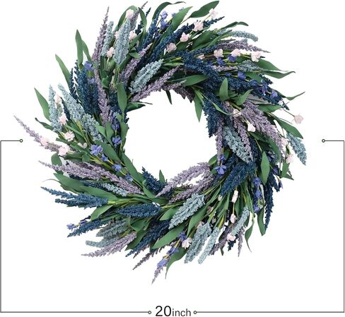 Tempus 20" Artificial Lavender Green Leaf Wreath Spring/Summer for Front Door Porch Wall Window Summer Wedding Garden Office Decor (Purple) in Saudi Arabia