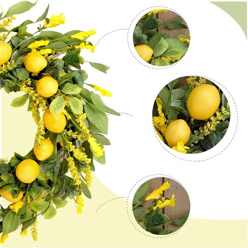 20 inch Artificial Lemon Wreath Spring Summer Fruit Wreath with Yellow Lemon and Artificial Green Leaves for Front Door, Window and Wall Hanging Decorations, Holiday Decorations in Saudi Arabia