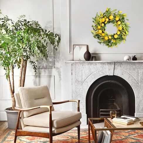 20 inch Artificial Lemon Wreath Spring Summer Fruit Wreath with Yellow Lemon and Artificial Green Leaves for Front Door, Window and Wall Hanging Decorations, Holiday Decorations in Saudi Arabia