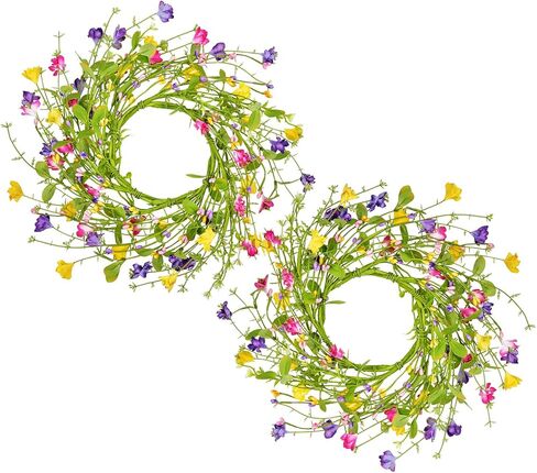 إكليل الزهور الاصطناعية مع أوراق التوت الخضراء إكليل الزهور البرية للربيع والصيف للباب الأمامي لتزيين حفلات الزفاف، 12 بوصة (2) in Kuwait