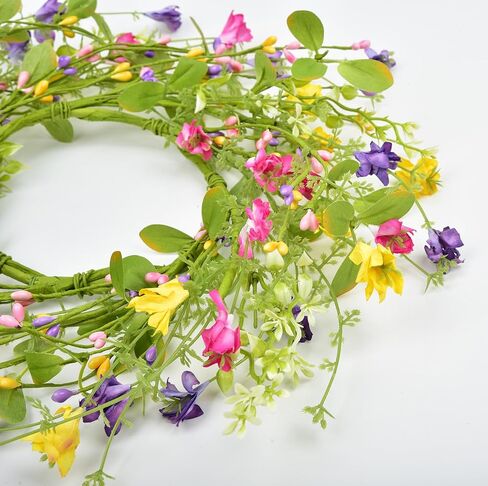 إكليل الزهور الاصطناعية مع أوراق التوت الخضراء إكليل الزهور البرية للربيع والصيف للباب الأمامي لتزيين حفلات الزفاف، 12 بوصة (2) in Kuwait