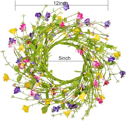 إكليل الزهور الاصطناعية مع أوراق التوت الخضراء إكليل الزهور البرية للربيع والصيف للباب الأمامي لتزيين حفلات الزفاف، 12 بوصة (2) in Kuwait