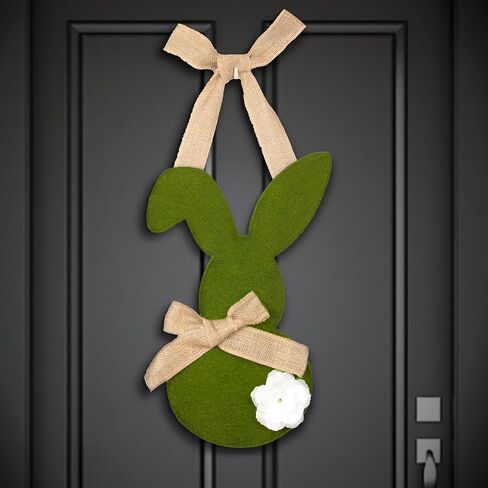 إكليل عيد الفصح، أكاليل أرنب عيد الفصح السعيدة لتزيين الباب الأمامي، زينة جدارية على شكل أرنب عيد الفصح الأخضر للتعليق في الأماكن المغلقة لديكور الربيع (15 بوصة) in Kuwait