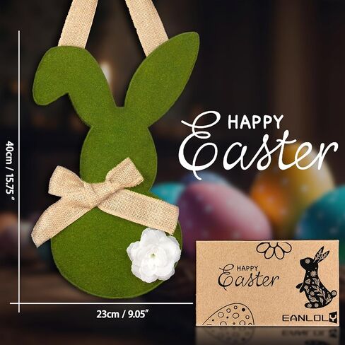 إكليل عيد الفصح، أكاليل أرنب عيد الفصح السعيدة لتزيين الباب الأمامي، زينة جدارية على شكل أرنب عيد الفصح الأخضر للتعليق في الأماكن المغلقة لديكور الربيع (15 بوصة) in Kuwait