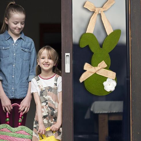 إكليل عيد الفصح، أكاليل أرنب عيد الفصح السعيدة لتزيين الباب الأمامي، زينة جدارية على شكل أرنب عيد الفصح الأخضر للتعليق في الأماكن المغلقة لديكور الربيع (15 بوصة) in Kuwait