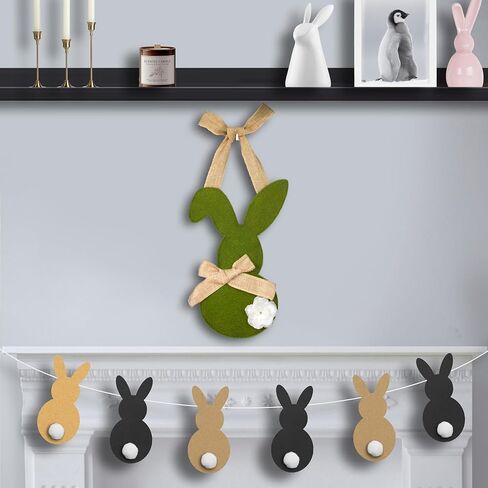 إكليل عيد الفصح، أكاليل أرنب عيد الفصح السعيدة لتزيين الباب الأمامي، زينة جدارية على شكل أرنب عيد الفصح الأخضر للتعليق في الأماكن المغلقة لديكور الربيع (15 بوصة) in Kuwait