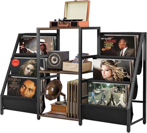 حامل مشغل الأسطوانات مع مساحة تخزين من الفينيل، طاولة مشغل الأسطوانات مع وحدة تخزين أسطوانات الفينيل تحمل 220 ألبومًا، حامل القرص الدوار مع حامل الأسطوانات رف عرض من الفينيل، خزانة مشغل الأسطوانات لغرفة المعيشة in Kuwait