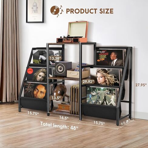 حامل مشغل الأسطوانات مع مساحة تخزين من الفينيل، طاولة مشغل الأسطوانات مع وحدة تخزين أسطوانات الفينيل تحمل 220 ألبومًا، حامل القرص الدوار مع حامل الأسطوانات رف عرض من الفينيل، خزانة مشغل الأسطوانات لغرفة المعيشة in Kuwait