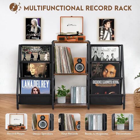 حامل مشغل الأسطوانات مع مساحة تخزين من الفينيل، طاولة مشغل الأسطوانات مع وحدة تخزين أسطوانات الفينيل تحمل 220 ألبومًا، حامل القرص الدوار مع حامل الأسطوانات رف عرض من الفينيل، خزانة مشغل الأسطوانات لغرفة المعيشة in Kuwait