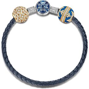 GONA Sterling Silver Charms Bracelet Set S925 Guardian Universal Blue Leather Butterfly Dance Tarnish-Resistant Jewelry 5A White Cubic Zirconia With Enamel In 14K Gold Plated for Women