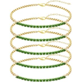 5Pcs Crystals Birthstone Bracelets for Women Dainty Gold Plated Stainless Steel Chain Link Charm Stackable Bracelet Birth Stone Bracelets to Daughter Mom Birthday Unique Jewelry Gifts