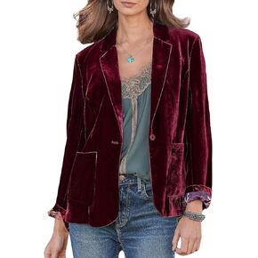 CHARTOU Casual 1 Button Velvet Jacket Women Velvet Cardigan Blazer Office Work Short Coat Suit Jacket with Pocket