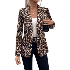 Floerns Women's Leopard Print Long Sleeve Lapel Collar Suit Work Blazer Jacket
