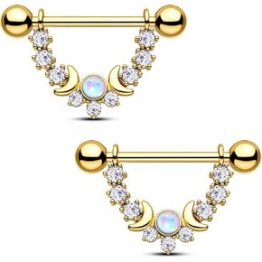 CM Crareesi Mania Opal حلمة الحلمة 316L حلقة درع من الفولاذ المقاوم للصدأ للنساء 14G مرحلة القمر مرحلة الحلمة مجوهرات ثقب