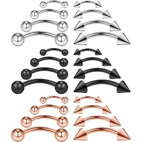 Ruifan 24PCS 16G Surgical Steel Eyebrow Ear Navel Belly Lip Ring Body Piercing Jewelry