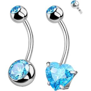 Titanium Belly Button Rings Internally Threaded 10/12 mm Long Belly Ring Round Heart CZ Navel Rings 14G Belly Piercing Jewelry for Women Men