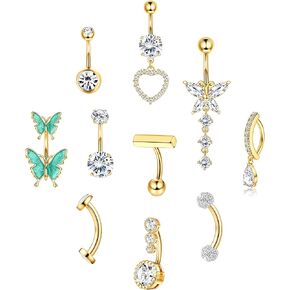 14G Belly Button Ring Stainless Steel Opal CZ Navel Piercing Belly Rings for Women Clicker Dangle Belly Button Piercing Jewelry Silver Gold