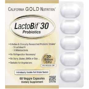كاليفورنيا الذهب التغذية Lactobif® 30 بروبيوتيك ، 30 مليار CFU ، 60 كبسولات الخضروات
