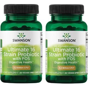 Swanson Dr. Stephen Langer's Formula - Natural Probiotic w/Prebiotic FOS - 16-Strain Supplement Promoting Digestive Support w/ 3.2 Billion CFU per Capsule - (60 Veggie Capsules) (2 Pack)