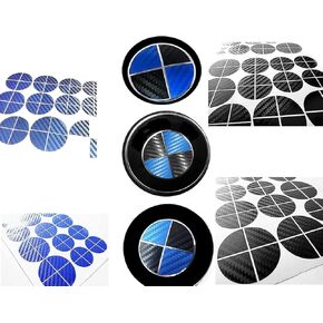 Atlas Auto Sports - Compatible with BMW - Black and Blue Carbon Fiber Stickers Overlay Vinyl Decal for All Emblems Caps Logos Roundels Badges