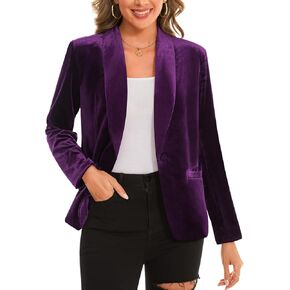 MINTLIMIT Women's Office Velvet Blazers Long Sleeve Shawl Collar 1 Button Open Front Lightweight Blazer Jacket with Pockets