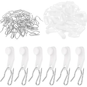 50 PCS Curtain Track Hooks, Curtain Hooks for Curtain Rod Traverse Rod Slides White Plastic Curtain Hooks Curtain Pin Hooks Slide Curtain Track for Curtain Rod Replacement Parts Curtains Traverse