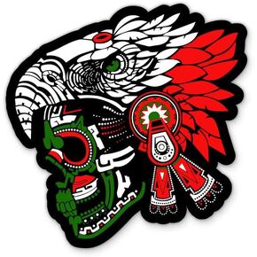 Mexican Aztec Skull Sticker - for Water Bottle Phone Car Tumbler Laptop - Mexican Flag Mexico Decal - Waterproof Vinyl - 3"