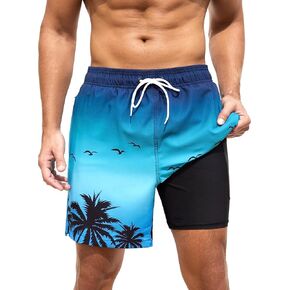 SILKWORLD Men Swim Trunks 6 Inch Quick Dry Swimming Shorts 2 in 1 Summer Swimwear Bathing Suits with Zipper Pockets