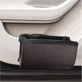 Car Trash Can, Leather Auto Seat Back Trash Bin with a Roll Garbage Bag, Hanging Car Door Storage Box Container, Mini Foldable Auto Organizer Accessories for Most Cars, Truck, SUV (White)