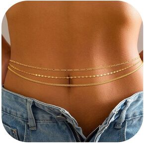 Foxgirl Gold Waist Chains for Women, 14K Gold Plated Layered Belly Chain Adjustable Waterproof Sexy Bikini Satellite Beads Chain Summer Non Tarnish Body Chain Jewelry Gifts for Women in Kuwait