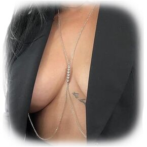 Rhinestone Bra Body Chain Jewelry Non Piercing Nipple Chain Necklace Crystal Chest Chain Sexy Lingerie Nipple Jewelry Rave Body Jewelry for Women