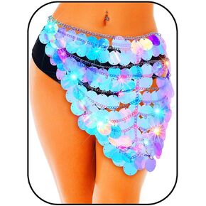 Graeen Light Up Sequin Ceist Belt Belt في سلسلة مظاهرات جسم قزحي الداكنة المجوهر