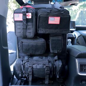 Universal Tactical Car Seat Back Organizer Bag Tactical Molle Vehicle Organizers Panel Vehicle Protector Organizers with 5 Detachable Pouches for Car Truck Ford Jeep (Model C-Black)