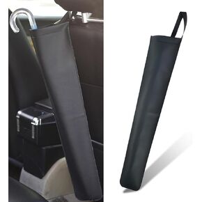 1 PC Car Umbrella Storage Cover, 23.6" x 6.1" Leather Waterproof Hanging Storage Bucket, Foldable Keep Car Clean Organizer for Long and Short Handled Umbrellas, Universal for Cars (Black)