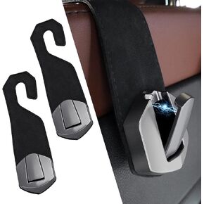 2 Packs Suede Car Purse Hooks Behind Seats with Alloy Metal,Flexible Headrest Storage Hooks,Purse Hanger,Durable Seatback Hanging Hooks for Handbag,Bag Holder,Auto Interior Accessories