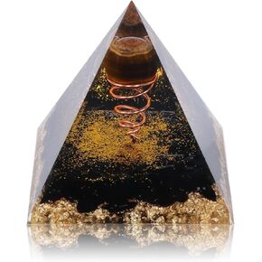 Orgone Pyramid, Handmade Healing Crystal Pyramid for Energy Healing, Natural Lapis Lazuli Orgonite Pyramid for Health and Spiritual Growth,Money Success (Tiger's Eye Sphere)