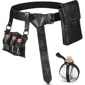 4 Pcs Renaissance Accessories Belt Pouch Waist Bag Alchemy Potion Bottle Fantasy Wizard Potion Bottles Belt with 4 Cork Potion Vials for Halloween