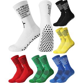 Geyoga 6 Pair Grip Cross Socks Unisex Soccer Antislip Cross Faith Religious Christian Socks Gift for Sport Football Basketball Tennis Gym