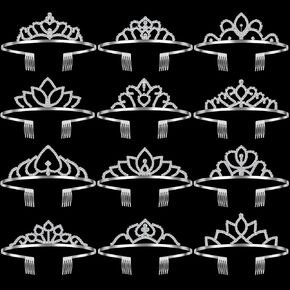 remouuly 12 PCS Princess Tiara for Women Silver Queen Tiara مع إكسسوارات شعر حجر الراين لحفل الزفاف (زهرة)