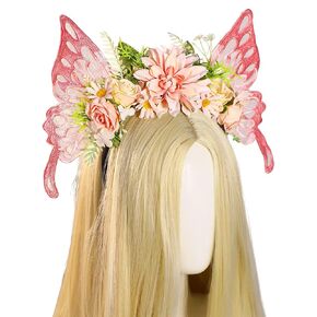 Mostory Purple Fairy Wings العقال - زهرة الفراشة عقال الشريط الغابات ، شريط الشعر الأزهار للأميرة ، زياء للنساء عصر النهضة Ren Faire Halloween Elf Cosplay Photo