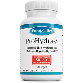 Euromedica Prohydra -7 - ملحق دعم صحة الجلد مع زيت أوميغا 7 باكثورن - ملحق غذائي - ملحق الأحماض الدهنية الأساسية - 60 ناعمة