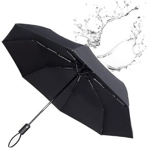 -Windproof Travel Umbrella - Compact, Light, Full Automatic Open/Close Button - Folding Backpack Umbrella for Rain - For Men & Women, Unbreakable 8 Fiberglass Ribs, 60 mph Wind Resistance