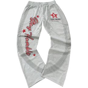 Men's Graphic Print Flared Leg Sweatpants Striped Drawstring Bell Bottom Pants