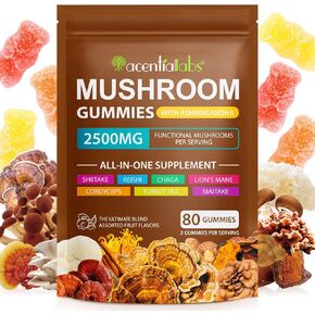 Ashwagandha Gummies with Super Mushroom Blend – Mushroom Gummies with Lion’s Mane, Reishi, Turkey Tail, Cordyceps, KSM 66, Shiitake – Immune Support, Focus, Vegan, Low Carb, Berry Flavor, 80 Ct