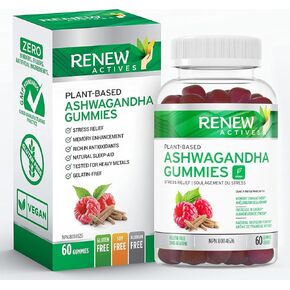 تجديد الأعمال Ashwagandha 100mg لكل 4 Gummies - الذاكرة والتركيز والطاقة - تستخدم تقليديًا كمنشط تجدد - نباتي ، مصنوع في كندا - 60 Gummies