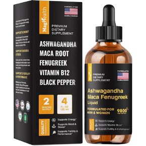 Ashwagandha Maca Fenugreek Extracts - Focus, Energy and Performance - Cortisol Supplement - Cortisol Manager - Liquid Supplement for Men & Women - 60 Day Servings, Vegan Drops