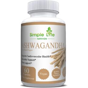 Organic Ashwagandha - Max Strength 1300MG Vegan Capsules - 100% Pure Non GMO Root Powder with Natural Black Pepper 60CT