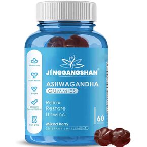 (120 Count) Ashwagandha Gummies KSM-66 - Mixed Berry, Vegan, Plant Based, Non-GMO, Gluten-Free & Gelatin Free Relax, Organic Ashwa Root Extract Supplement for Immune Support