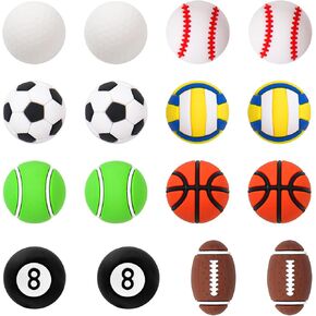 16Pcs Sports Shoe Charm,3D Basketball Football Rugby Baseball Volleyball Golf Tennis Eight Ball Shoe Charms for Men Women Clogs Fashion Shoe Charms Birthday Party Gift