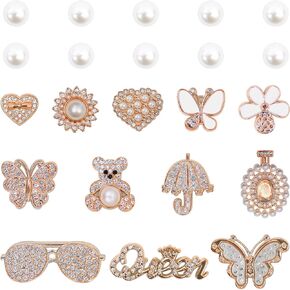 22pcs سحر أحذية بلينغ للنساء ، أحذية الراين لؤلؤة أحذية سحر زهرة الفراشة سحر أحذية الحذاء جرلي سلاسل أحذية السد ، إكسسوارات أحذية DIY لصالح هدايا عيد ميلاد الحفل
